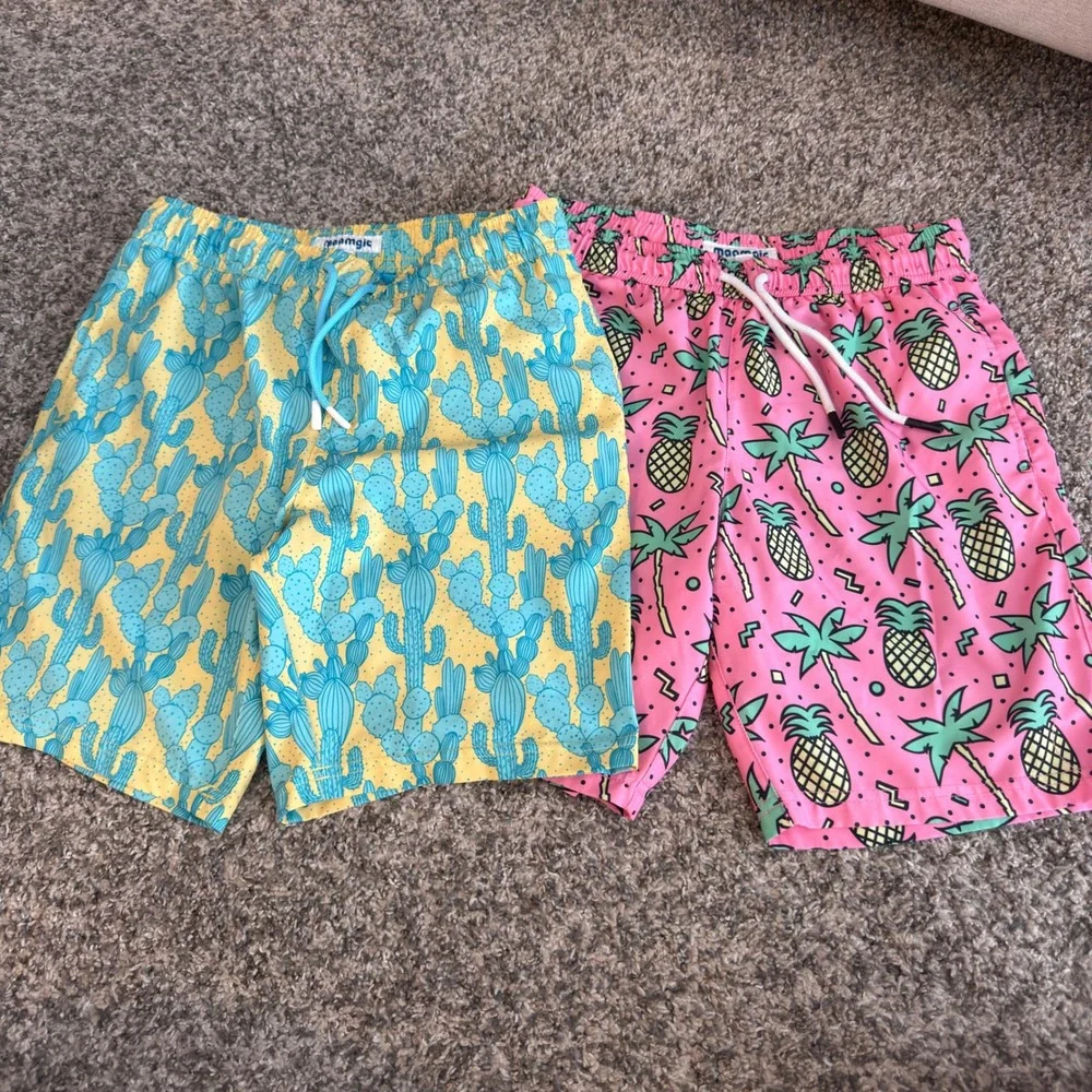 Maamgic Boys Swim Trunks Bundle Size 10/12 Cactus Pineapple Tropical 2 Pack